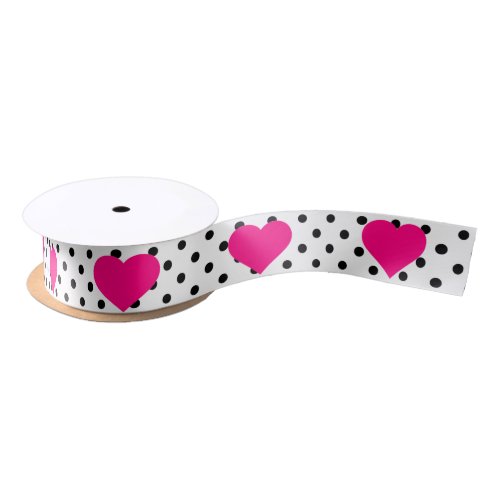 Polka Dots and Pink Hearts Satin Ribbon