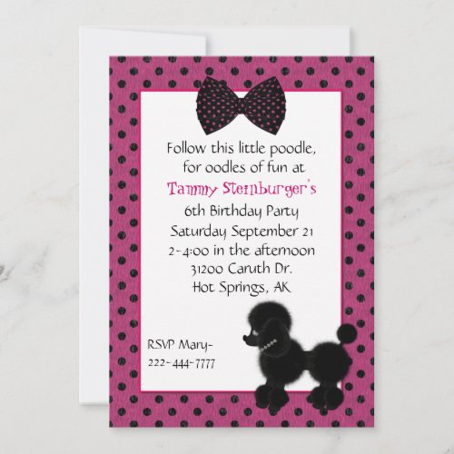 Polka Dots and Poodle Birthday Party Invitation