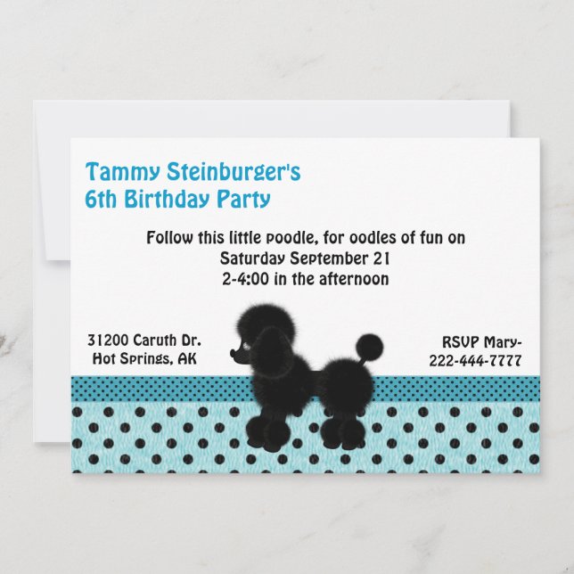 Polka Dots and Poodle Birthday Party Invitation (Front)