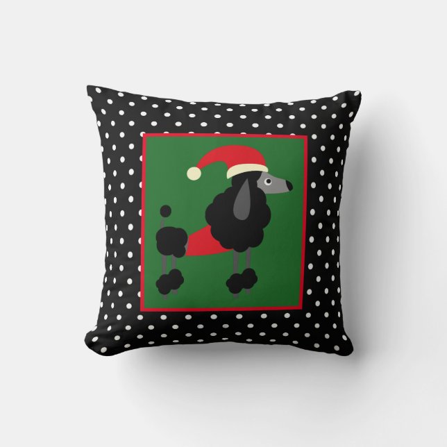 Polka Dots and Poodle Christmas Throw Pillow (Front)
