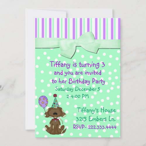 Polka Dots and Puppy Dog Birthday Invitation