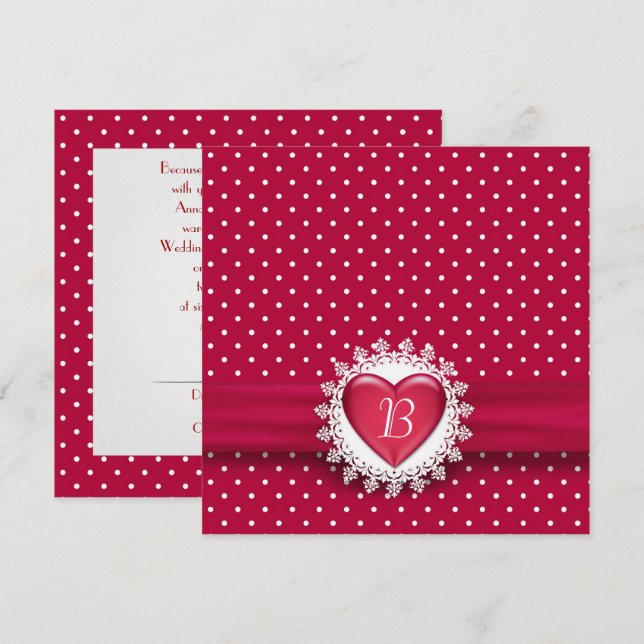 Polka Dots and Red Heart Invitation (Front/Back)
