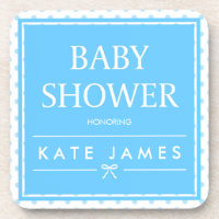 Polka Dots and Ribbon Blue Baby Shower Beverage Coaster