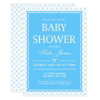 Polka Dots and Ribbon Blue Baby Shower Invitation