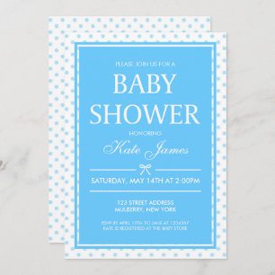 Polka Dots and Ribbon Blue Baby Shower Invitation