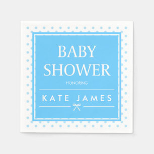 Polka Dots and Ribbon Blue Baby Shower Napkins