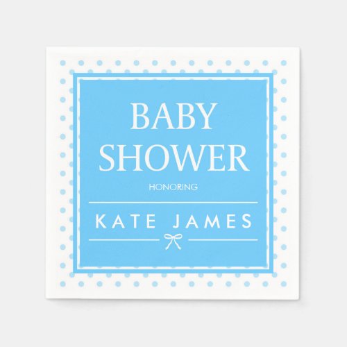 Polka Dots and Ribbon Blue Baby Shower Napkins