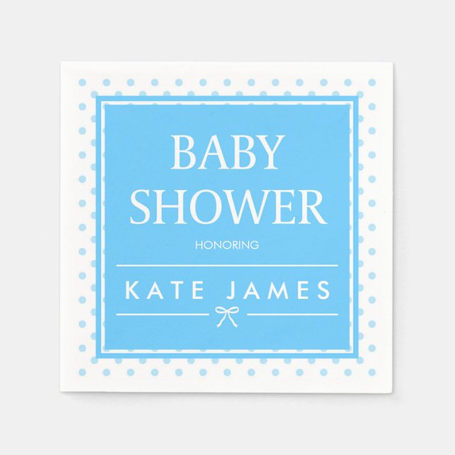 Polka Dots and Ribbon Blue Baby Shower Napkins (Front)