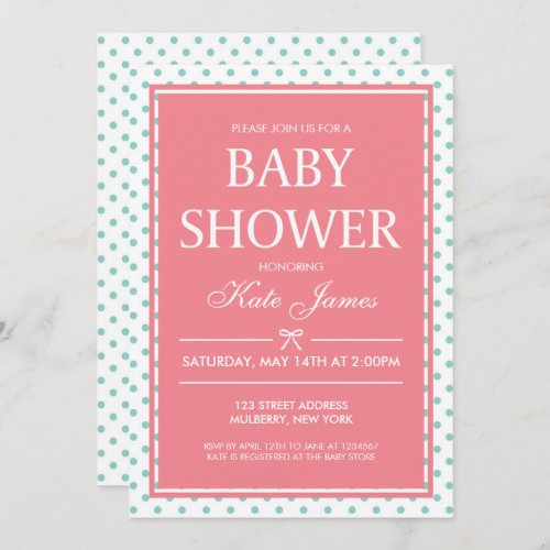 Polka Dots and Ribbon Pink Baby Shower Invitation