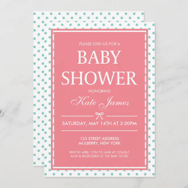 Polka Dots and Ribbon Pink Baby Shower Invitation | Zazzle