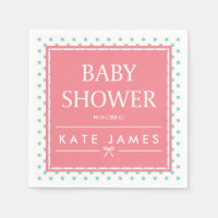 Polka Dots and Ribbon Pink Baby Shower Paper Napkin