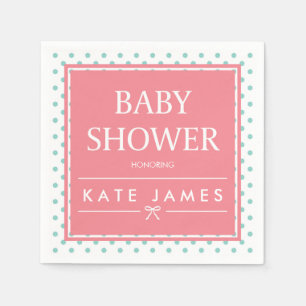 Polka Dots and Ribbon Pink Baby Shower Paper Napkins