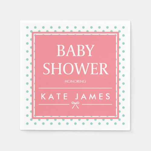 Polka Dots and Ribbon Pink Baby Shower Paper Napkins