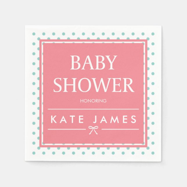 Polka Dots and Ribbon Pink Baby Shower Paper Napkins (Front)