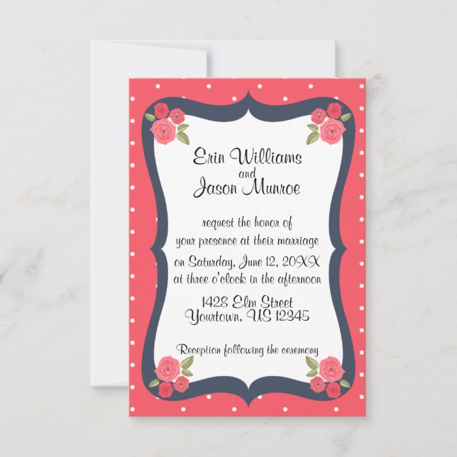 Polka Dots and Roses Wedding Invitation (Front)