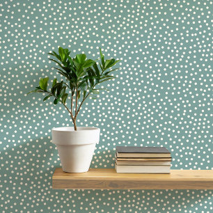 Polka Dots and Spots Cream on Sage Green Wallpaper