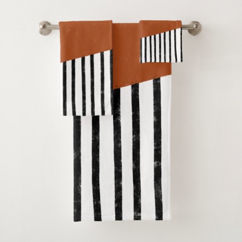 Polka Dots and Stripes blackwhiteburnt orange Bath Towel Set