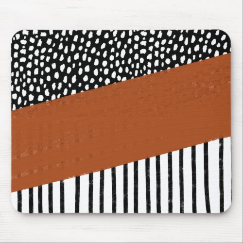 Polka Dots and Stripes blackwhiteburnt orange Mouse Pad