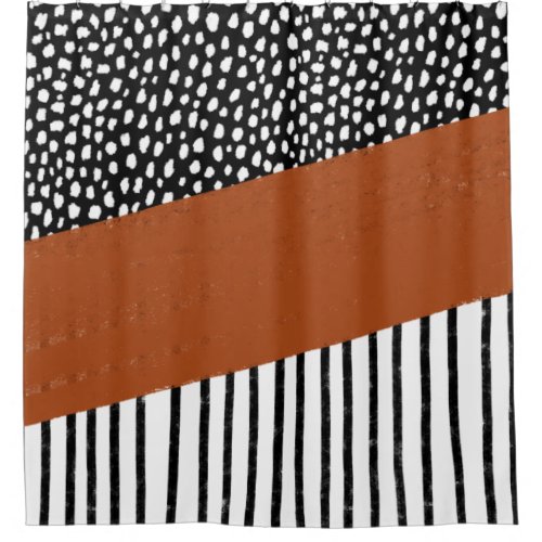 Polka Dots and Stripes blackwhiteburnt orange Shower Curtain