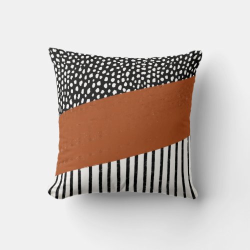 Polka Dots and Stripes blackwhiteburnt orange Throw Pillow