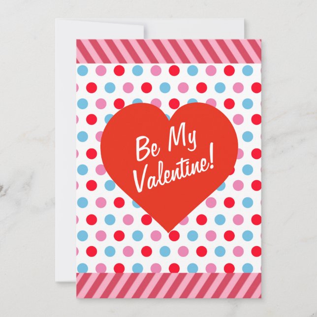 Polka Dots And Stripes Valentine Card (Front)