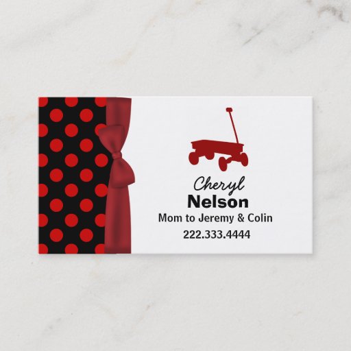 Customizable Polka Dots and Wagon Mommy Card Business Card