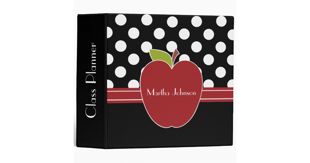Polka Dots & Apple Teacher's Class Planner 3 Ring Binder Zazzle