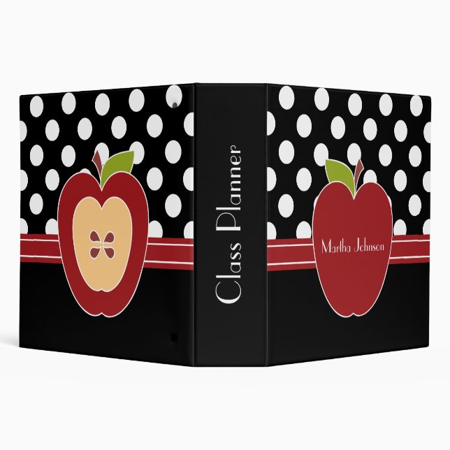 Polka Dots & Apple Teacher's Class Planner 3 Ring Binder (Background)