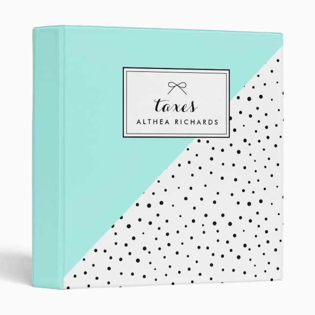 Polka Dots Aqua Abtract Pattern Custom Taxes Binder (Front/Spine)