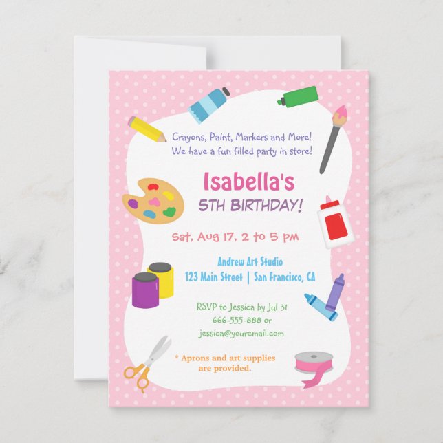 Polka Dots Arts and Crafts Kids Birthday Party Invitation (Front)