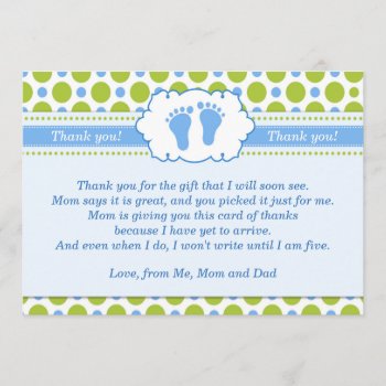Polka Dots Baby Boy Shower Thank You Card Note by pinkthecatdesign at Zazzle
