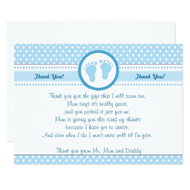 Polka Dots Baby Shower Thank You Card Blue Boy