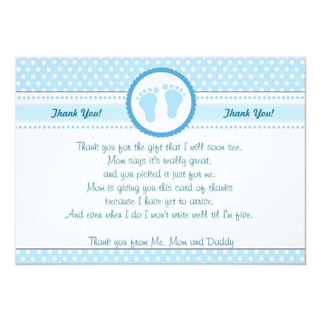 Polka Dots Baby Shower Thank You Card Blue Boy