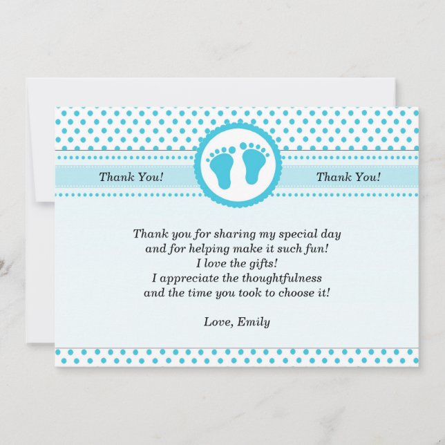 Polka Dots Baby Shower Thank You Card Unisex Aqua (Front)