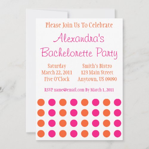 Polka Dots Bachelorette Invite (Hot Pink / Orange)
