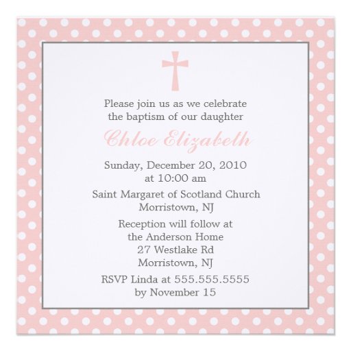 Polka Dots Baptism Invitations 5.25