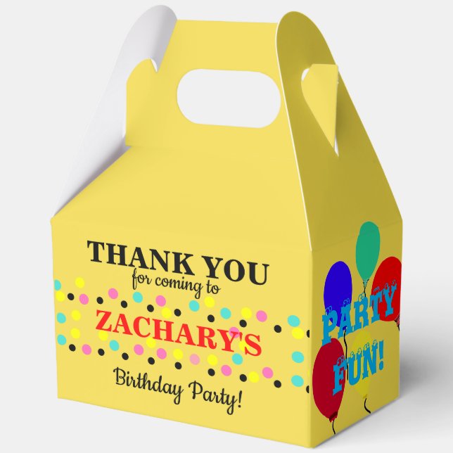 Polka Dots Birthday Balloons Yellow Favor Boxes (Back)