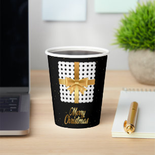Polka Dots Black and white Christmas Golden Ribbon Paper Cups