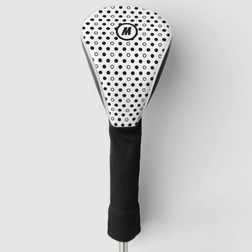 Polka Dots Black and White Initial Golf Head Cover