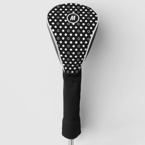 Polka Dots Black and White Initial Golf Head Cover