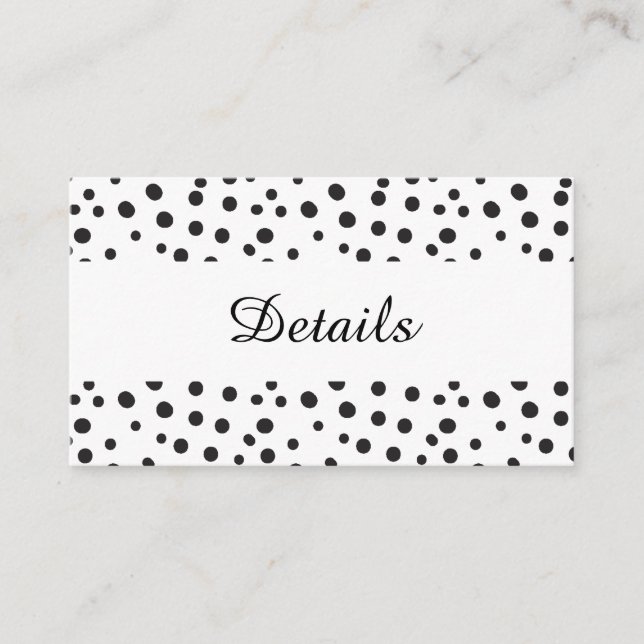 Polka dots. Black and White Wedding details Enclosure Card (Front)