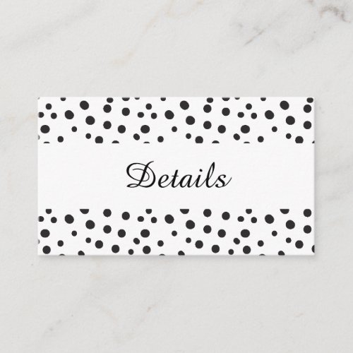 Polka dots Black and White Wedding details Enclosure Card