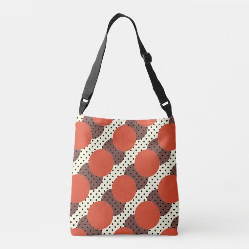 Polka dots black red brown on cream crossbody bag