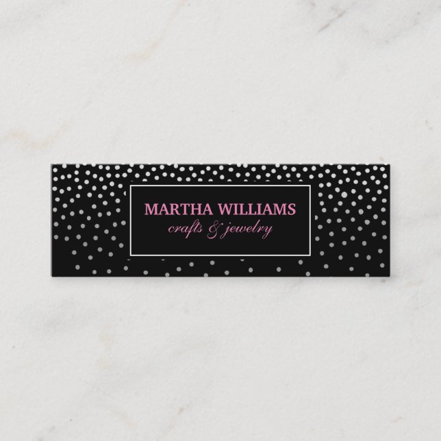 Polka Dots Black White Label Mini Business Card (Front)