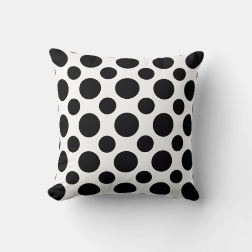 Polka dots black white modern art design on throw pillow