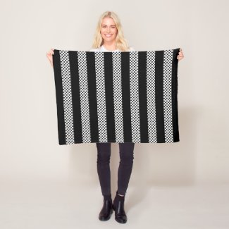 Polka dots, black & white stripes, lines pattern fleece blanket