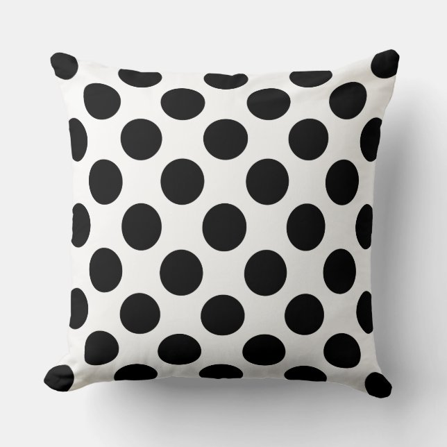 Polka Dots Black White Throw Pillow (Front)