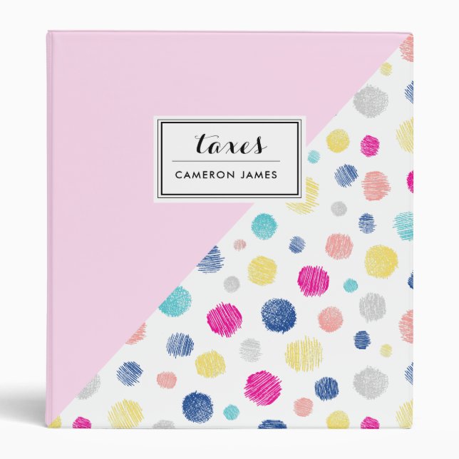 Polka Dots Blush Abstract Pattern Custom Taxes  3 Ring Binder (Front)