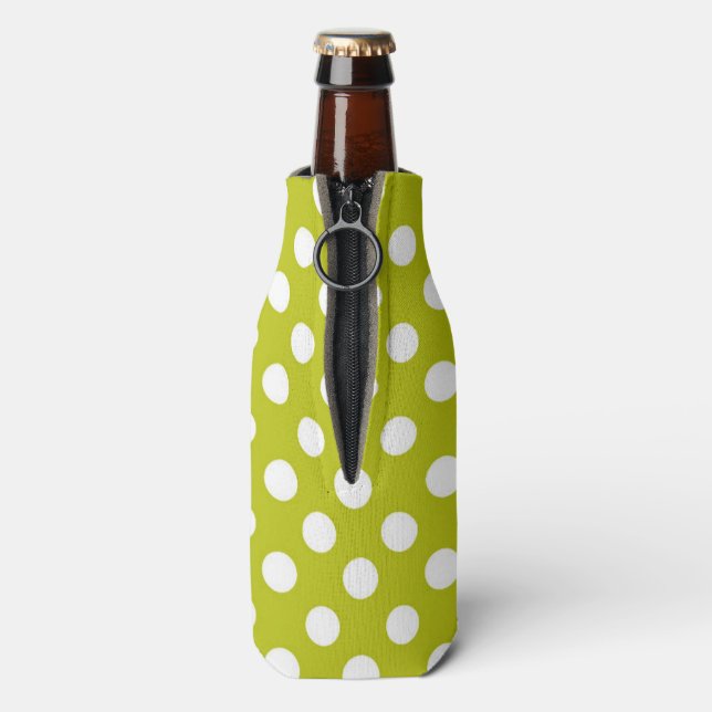 Polka Dots Bottle Cooler/Green & White Cooler (Bottle Back)
