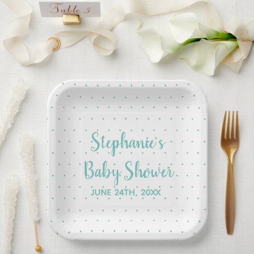Polka Dots Boy Girl Baby Shower Teal Blue White  Paper Plates